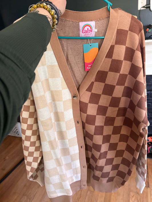 Cool-toned checkered Cardigan